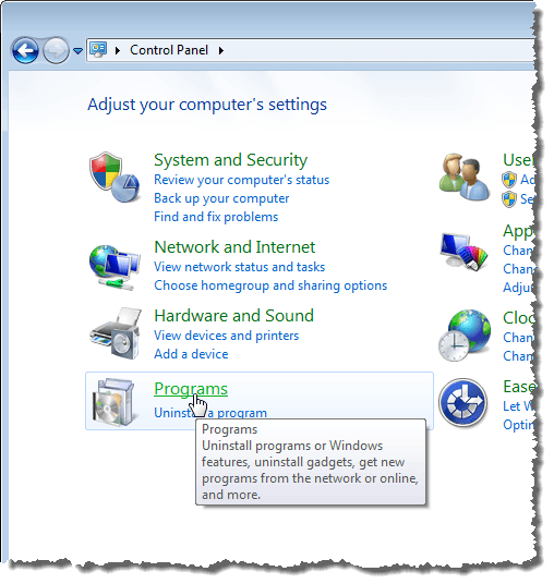 Windows 7에서 프로그램 링크 클릭