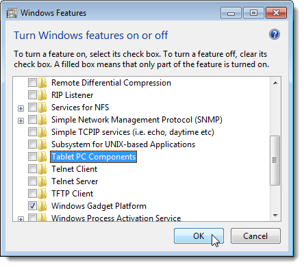 Windows 기능 대화 상자 닫기