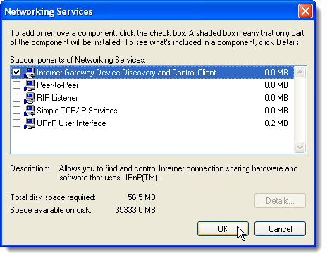 Windows XP의 네트워킹 서비스에 대한 세부 정보