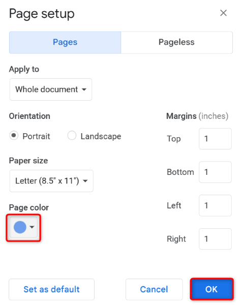 Google Docs 문서의 페이지 배경색 이미지 변경