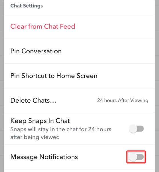 Snapchat 이미지에서 특정 사람에 대한 메시지 알림을 비활성화하는 방법