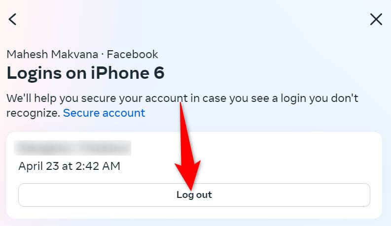 Facebook의 데스크톱 사이트를 사용하여 휴대폰에서 계정 로그아웃 이미지
