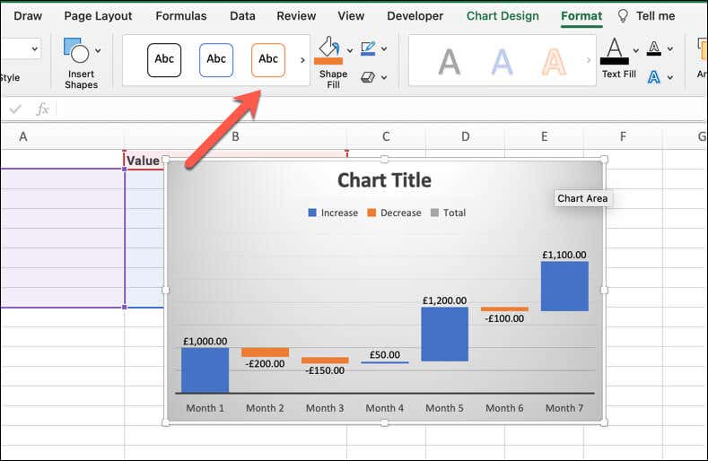 Microsoft Excel 이미지 3에서 폭포형 차트를 만드는 방법